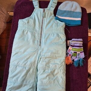 18m Girls Boys Kids Carter's Light Blue Snowsuit Set With Hat And Gloves